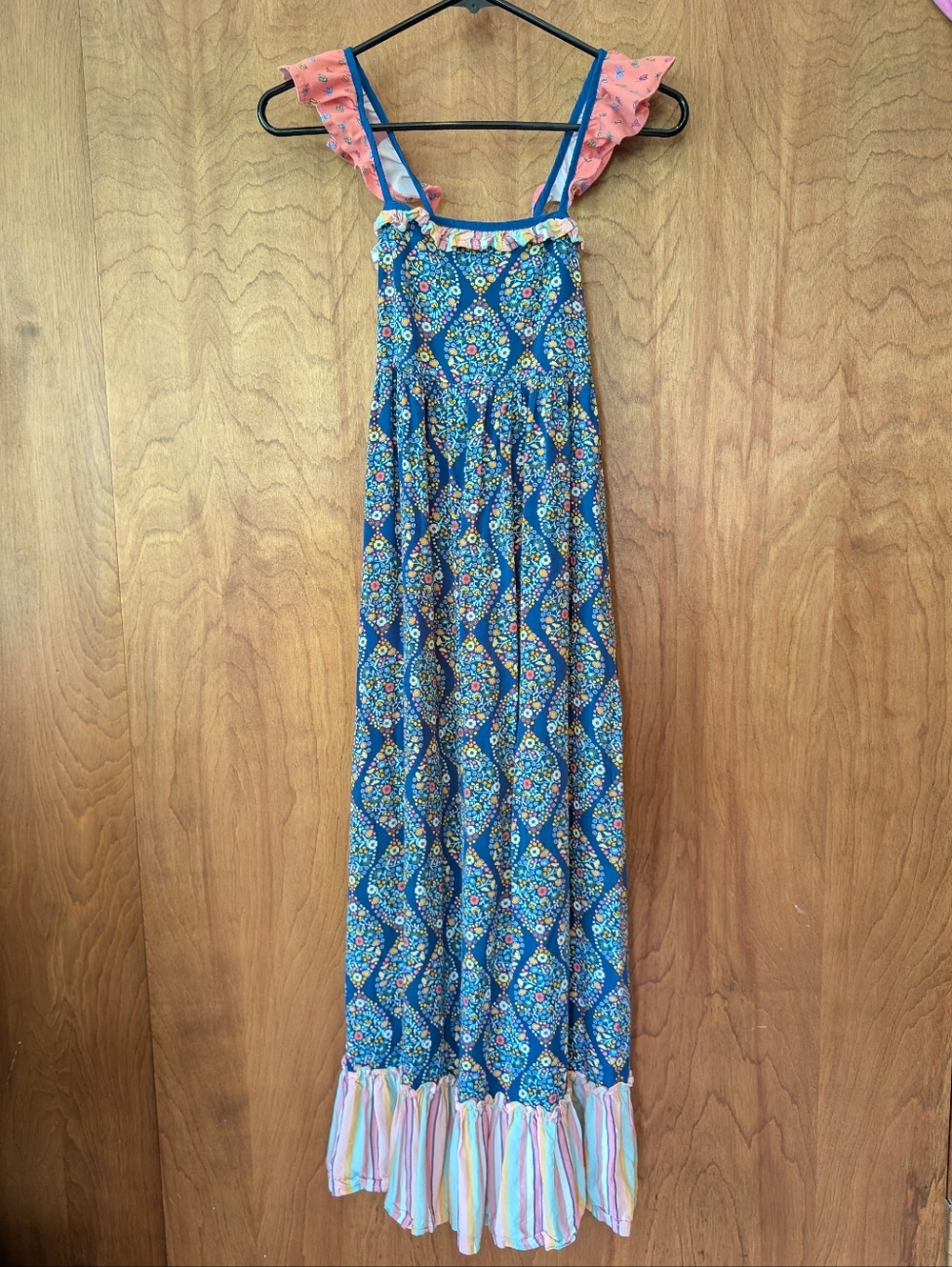 Matilda Jane 'Gotta Jet' Blue Floral Maxi Dress with Pink Ruffle Straps